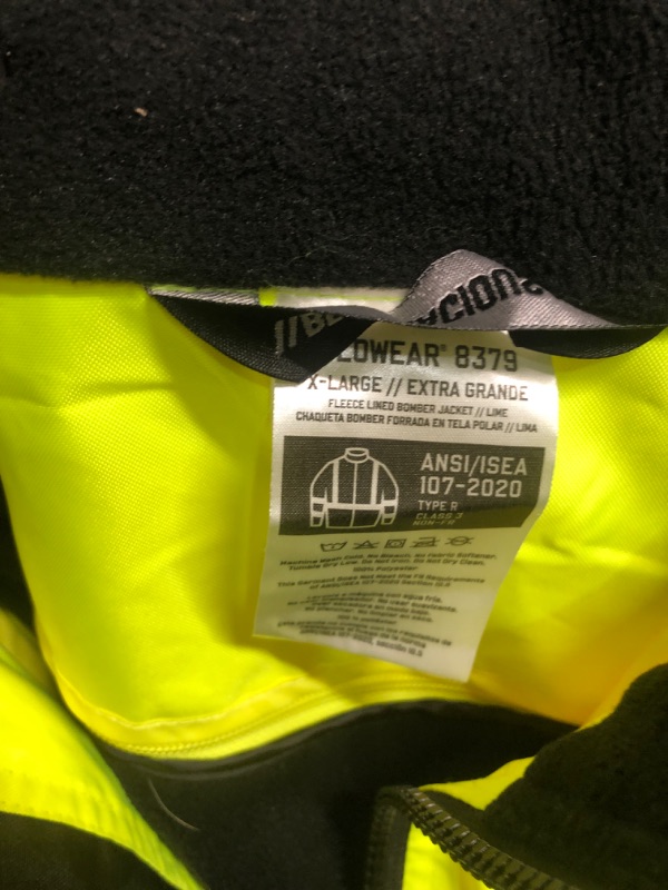 Photo 1 of High Visibility Reflective Winter Bomber Jacket, Zip Out Fleece Liner, ANSI Compliant, Ergodyne GloWear 8379 Lime X-Large