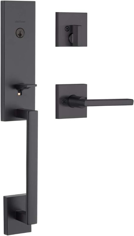 Photo 1 of **SEE NOTES** Kwikset Vancouver Low Profile Front Lock Handleset with Microban Including Slim Modern Halifax Door Lever Handle Featuring SmartKey Security, Iron Black 98180-015 Matte Black