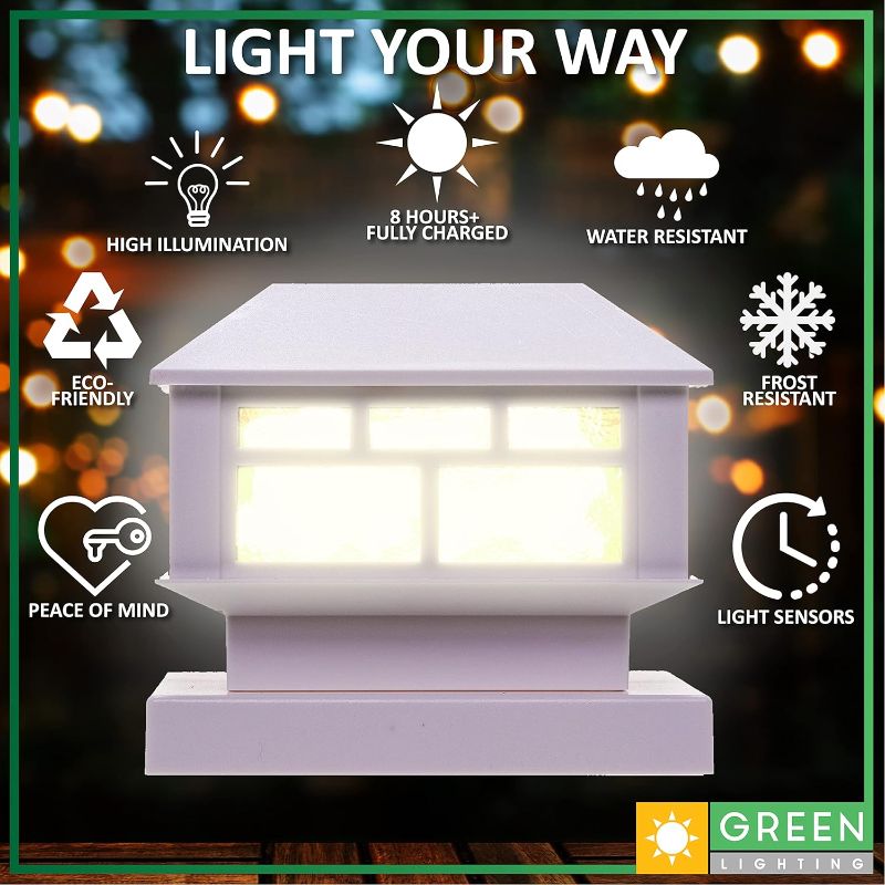 Photo 1 of (2x) GreenLighting Standard #1 4x4 Solar Post Cap Lights - 4x4 Post Caps for 4x4 Nominal Wood, Vinyl/PVC Fence Solar Post Lights Outdoor Waterproof - Solar Deck Post Lights (White)  