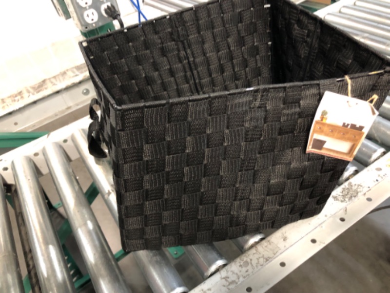 Photo 2 of **DAMAGED, SCROLL FOR ACTUAL ITEM** Simplify Large Woven Strap Tote | Decorative Storage Basket | 2 Handles