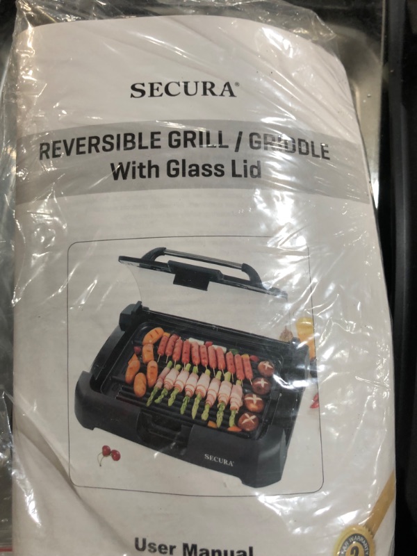 Photo 2 of **MISSING PARTS, SEE PHOTOS** Secura Smokeless Indoor Grill 1800-Watt Electric Griddle with Reversible 2 in 1 Grill and Griddle Plates Plate, Glass Lid, Extra Large Drip Tray (Dishwasher Safe)