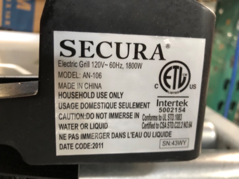 Photo 6 of **MISSING PARTS, SEE PHOTOS** Secura Smokeless Indoor Grill 1800-Watt Electric Griddle with Reversible 2 in 1 Grill and Griddle Plates Plate, Glass Lid, Extra Large Drip Tray (Dishwasher Safe)