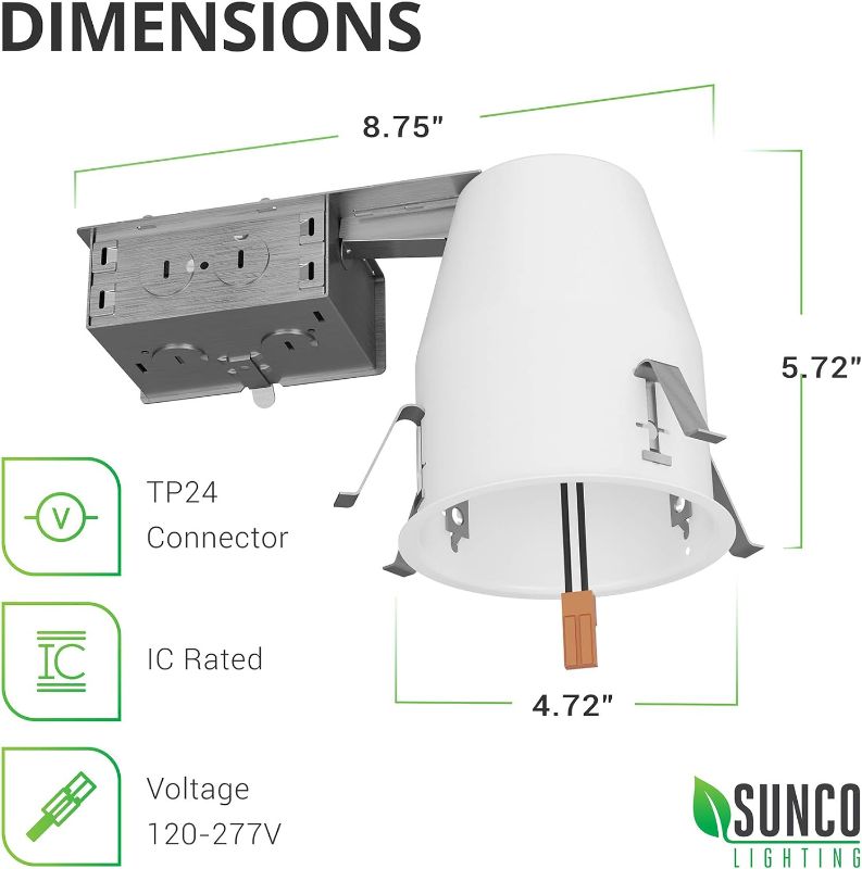 Photo 1 of (2x) Sunco Lighting Can Lights for Ceiling 4 Inch Remodel Recessed Lighting Housing, 120-277V, TP24 Connector Included, Air Tight Steel Can, Easy Install, IC Rated, UL Listed