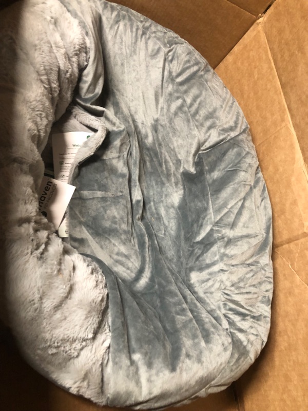 Photo 3 of 
**USED BUT APPEARS NEW** Furhaven 27" Round Medium Donut Dog Bed Plush Velvet Waves Hooded Calming Cuddler, Washable - Dark Gray, Medium Faux Fur & Velvet Dark Gray Medium Snuggery Donut Bed