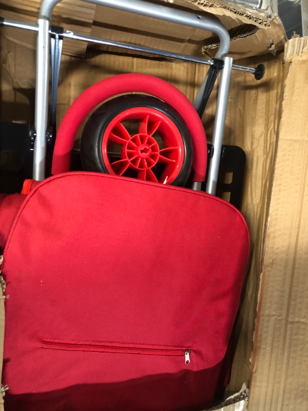 Photo 5 of **FABRIC STAINED, SEE PHOTOS** dbest products Trolley Dolly Red Foldable Shopping cart for Groceries with Wheels and Removable Bag and Rolling Personal Handtruck Standard