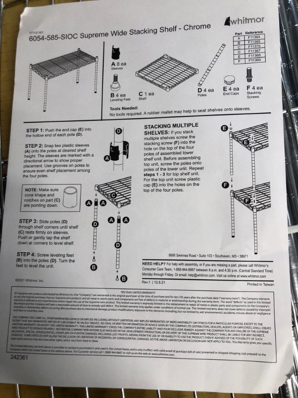 Photo 3 of **SEE NOTES** Whitmor Supreme Wide Stacking Shelf - Heavy Duty - Adjustable - Chrome