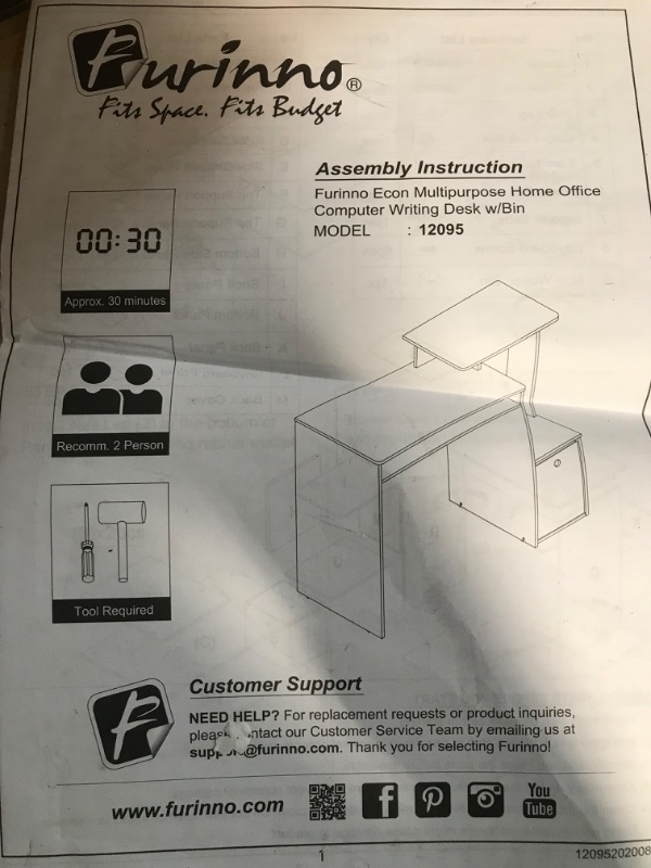 Photo 4 of **SEE NOTES** Furinno Econ Multipurpose Home Office Computer Writing Desk, Black/Brown
