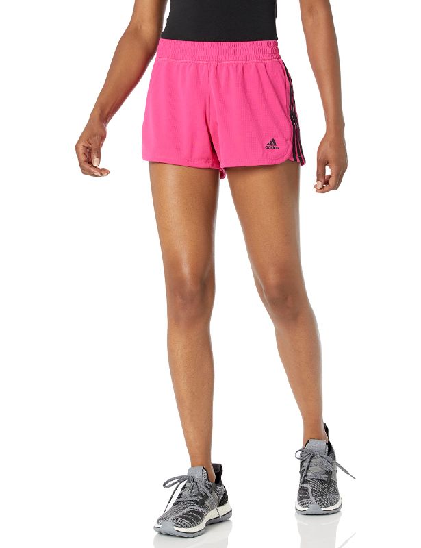 Photo 1 of **SEE PHOTOS FOR SNAG** adidas Women's Pacer 3-Stripes Knit Shorts X-Large Team Magenta/Black