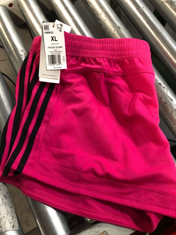 Photo 2 of **SEE PHOTOS FOR SNAG** adidas Women's Pacer 3-Stripes Knit Shorts X-Large Team Magenta/Black