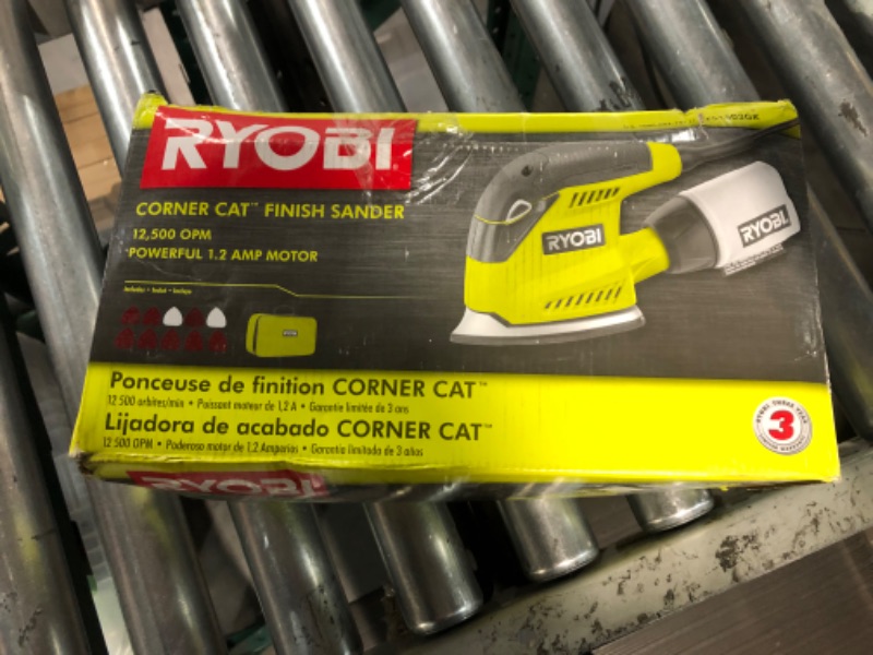 Photo 2 of Ryobi CFS1503GK Compact Corner Cat 12,500 OPM 1.2 Amp Corded Orbital Finishing Sander w/ 10 Pads and Carrying Case