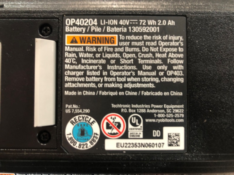Photo 1 of Ryobi 2Ah 40V Lithium-Ion Compact Battery (OP40201)