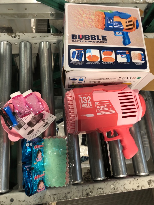 Photo 2 of 132 Holes Rocket Launcher Bubble Gun-LED Light up Bazooka Bubble Machine Pink