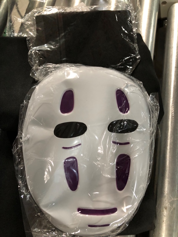 Photo 5 of **MASK BENT FROM SHIPPING** No Face Man Kaonashi Cosplay Costumes Halloween Outfits Full Set Costume Suit with Mask+Clothes+Gloves Purple Adult M