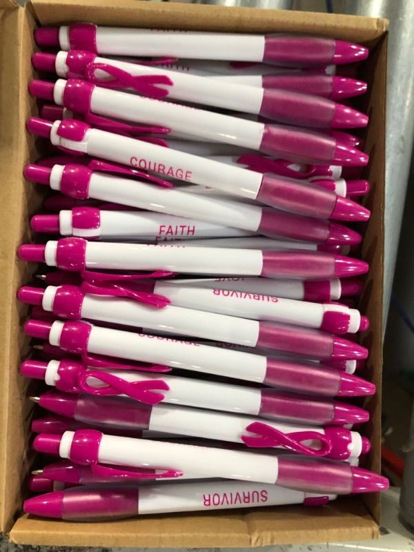 Photo 3 of PerKoop Breast Cancer Awareness Pens Pink Ribbon Retractable Pen Bulk Hope Faith Strength Black Ink Pens Survivor Gifts Breast Cancer Awareness Items Office Supplies Women Gift(48 Pieces)