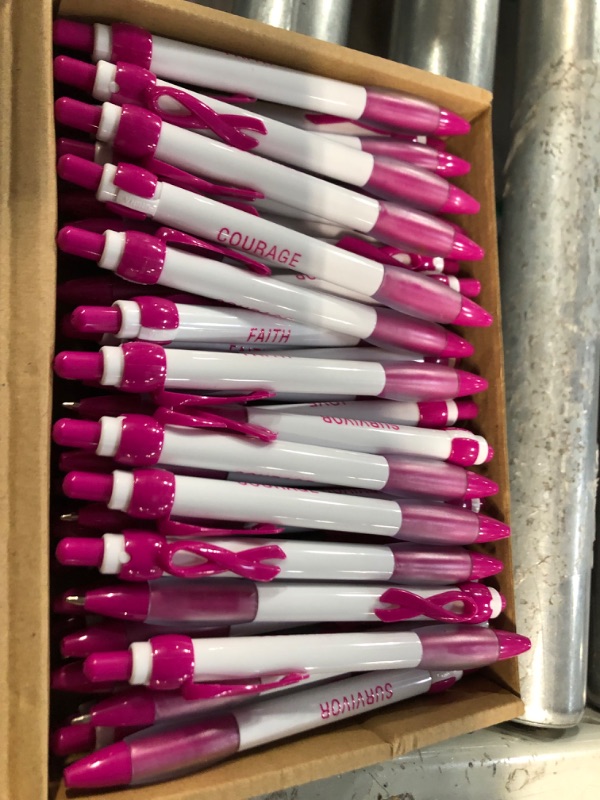 Photo 2 of PerKoop Breast Cancer Awareness Pens Pink Ribbon Retractable Pen Bulk Hope Faith Strength Black Ink Pens Survivor Gifts Breast Cancer Awareness Items Office Supplies Women Gift(48 Pieces)