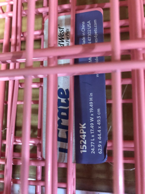 Photo 1 of **MISSING TRAY** Pink Dog Crate, MidWest iCrate 24" Pink Folding Metal Dog Crate with Divider Panel, Floor Protecting Feet & Leak Proof Dog Tray, 24 L x 18 W x 19 H Inches, Small Dog Breed 24-Inch w/Divider Single Door, Pink