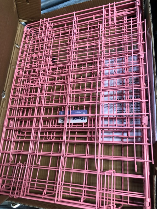 Photo 1 of **MISSING TRAY** Pink Dog Crate, MidWest iCrate 24" Pink Folding Metal Dog Crate with Divider Panel, Floor Protecting Feet & Leak Proof Dog Tray, 24 L x 18 W x 19 H Inches, Small Dog Breed 24-Inch w/Divider Single Door, Pink