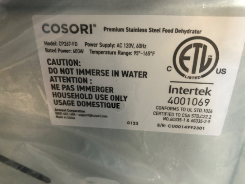 Photo 1 of ***NOT FUNCTIONAL - FOR PARTS - NONREFUNDBALE - SEE NOTES***
COSORI Food Dehydrator 6 trays Dehydrator Machine (silver)