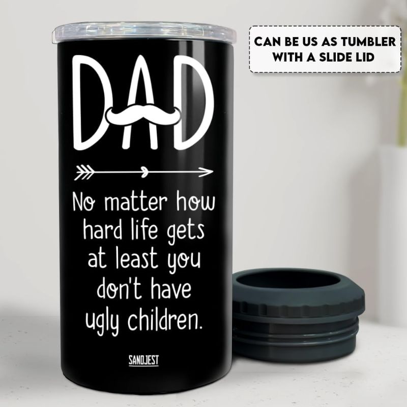 Photo 1 of (2x) SANDJEST 4-in-1 Dad Tumbler Gifts for Dad from Daughter Son - 12oz Funny Ugly Children Dad Can Cooler Tumblers