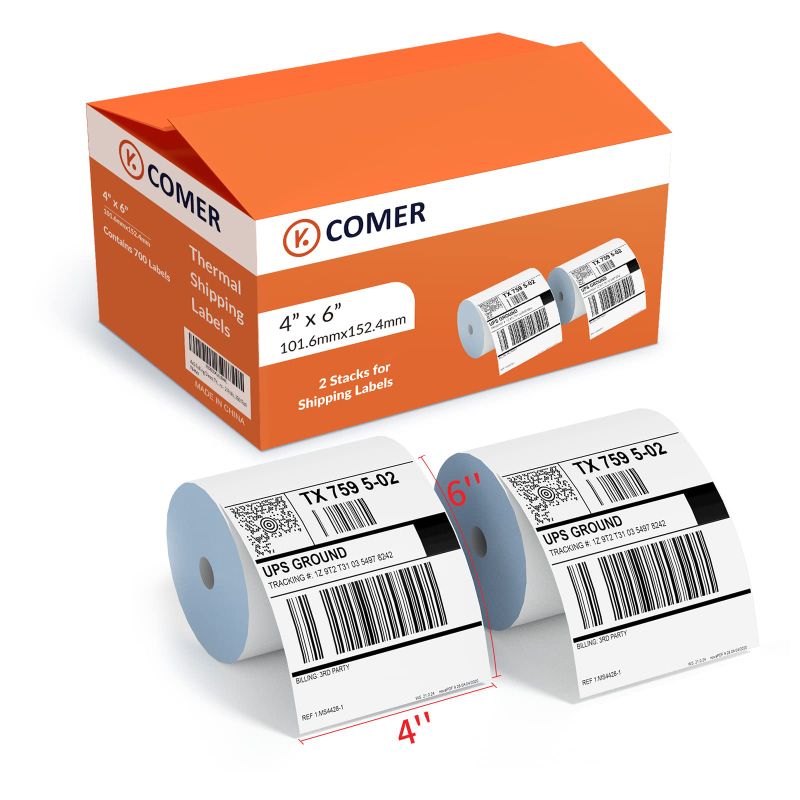 Photo 1 of K Comer 4x6 Thermal Shipping Labels (2 Rolls, 700 Printer Labels) Stickers Printable,Waterproof,Self Adhesive,Mailing Address Labels for Packages Compatible with K Comer MUNBYN, Rollo, Zebra