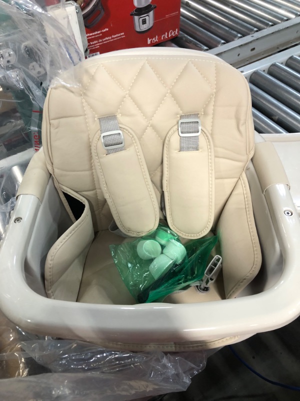 Photo 3 of 3-in-1 Convertible Wooden High Chair,Baby High Chair with Adjustable Legs & Dishwasher Safe Tray, Made of Sleek Hardwood & Premium Leatherette, Cream Color