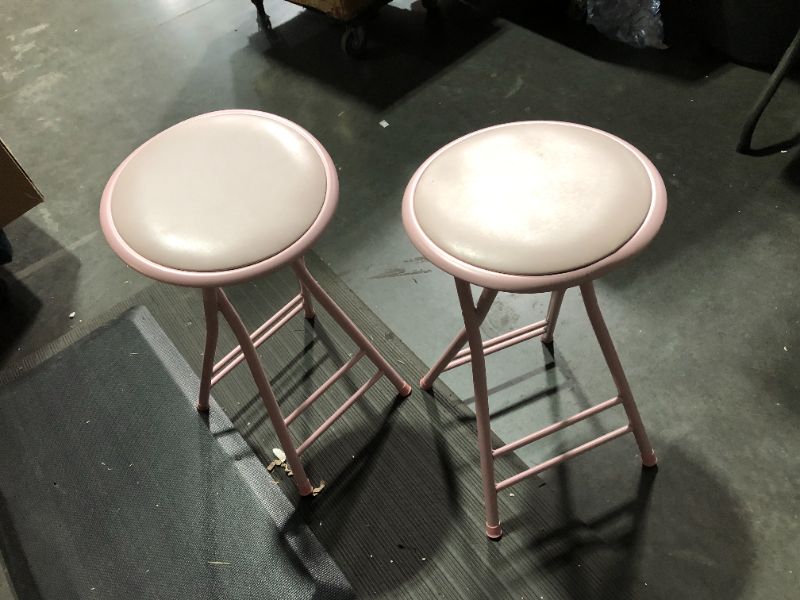 Photo 1 of ***BOTH STOOLS ARE BENT - SEE PICTURES***
Trademark Home 24-Inch Counter Height Bar Stool – Backless 14.25" D x 12.5" W x 24" H Pink Set of 2