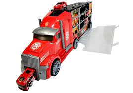 Photo 1 of 19 Pcs Fire Truck with Firefighter Toy Set, Mini Die-cast Fire Engine Car in Carrier Truck, Mini Rescue Emergency Double Side Transport Vehicle for Kid Child Boy Girl Birthday Christmas Party Favors