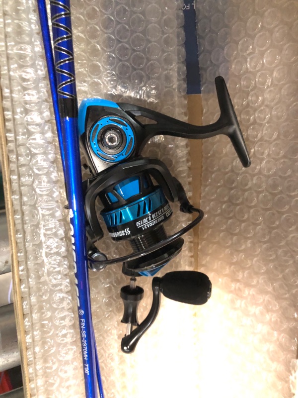 Photo 3 of One Bass Fishing Rod and Reel Combo, IM7 Graphite 2 Pc Blank Baitcasting Combo, Spinning Rod with Super Polymer Handle Blue- Spinning 7'0"-MH-Fast