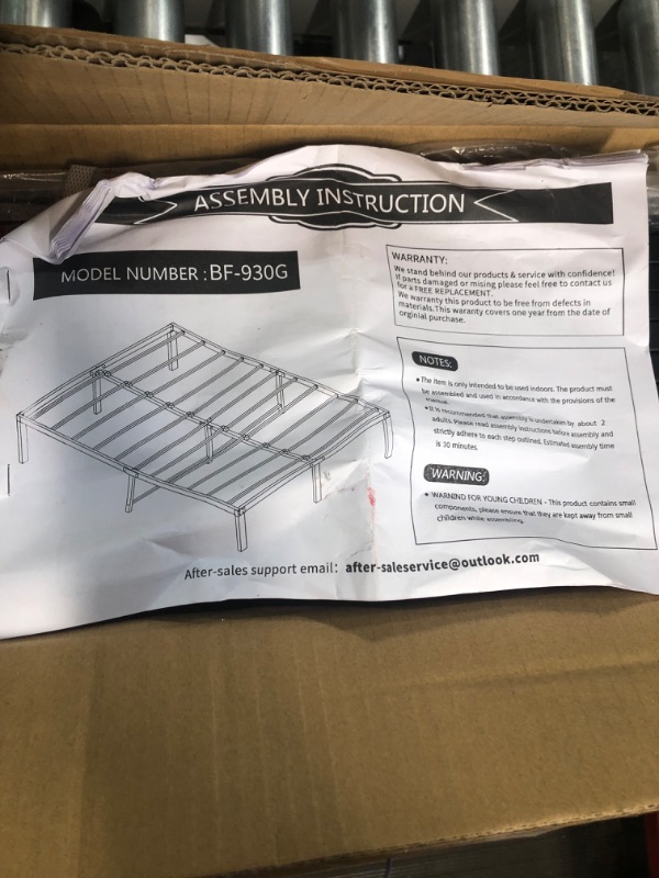 Photo 4 of **PARTS ONLY/NON-REFUNDABLE**
VERFARM 14 Inch Metal Platform Queen Bed Frame, Heavy Duty Queen 