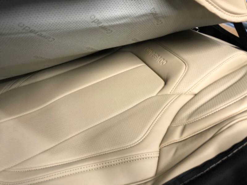 Photo 2 of Coverado Front and Rear Seat Covers 5 Pieces, Waterproof Nappa Leather Car Seat Protectors Full Set, Universal Auto Interior Fit for Most Sedans SUV Pick-up Truck, Beige Beige FullSet