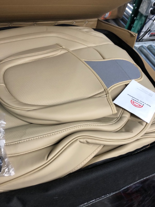 Photo 4 of Coverado Front and Rear Seat Covers 5 Pieces, Waterproof Nappa Leather Car Seat Protectors Full Set, Universal Auto Interior Fit for Most Sedans SUV Pick-up Truck, Beige Beige FullSet