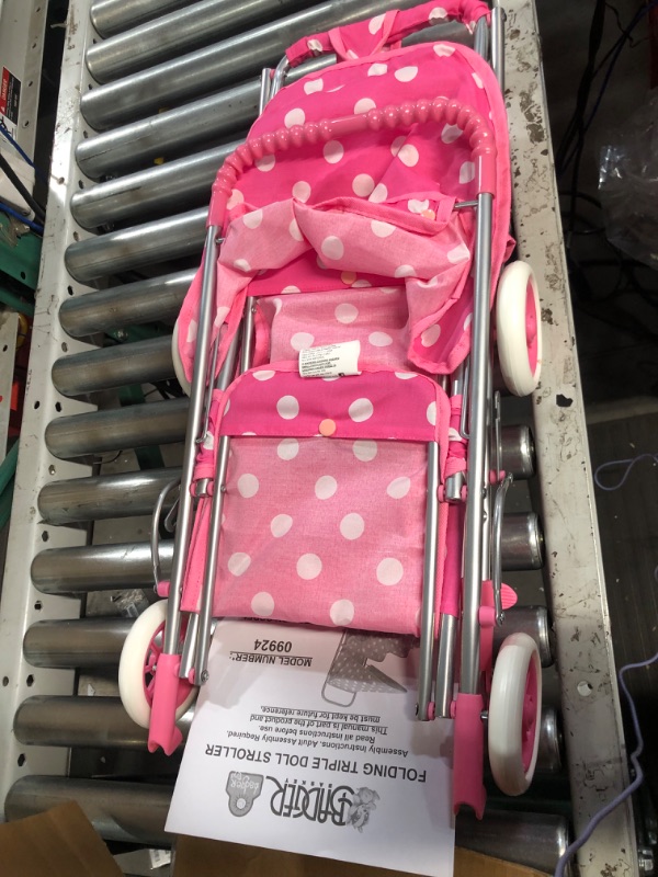 Photo 2 of Badger Basket Triple Doll Stroller - Pink Polka Dots