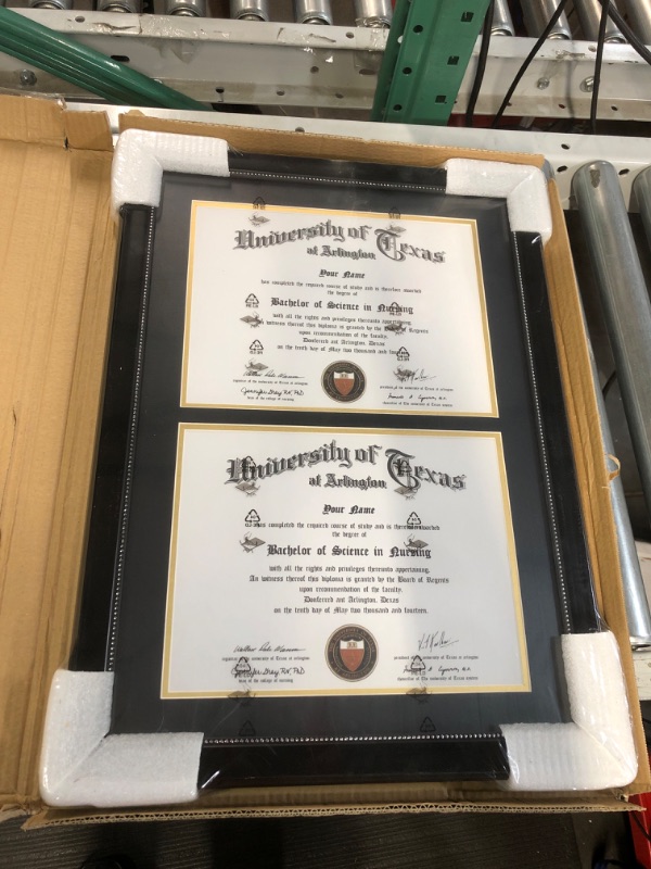 Photo 2 of GraduationMall 14x20 Double Diploma Frame, Display 8.5x11 Certificate with Black over Gold Mat,UV Protection Acrylic,Black with Silver Beads Black With Silver Beading Double 8.5x11