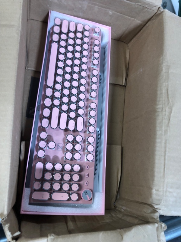 Photo 3 of Retro Steampunk Typewriter-Style Gaming Keyboard, Blue Switches,Pure White Backlight, USB Wired, 