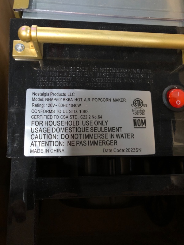 Photo 1 of **POWERS ON** *USED* - Popcorn Maker, 12 Cups, Hot Air Popcorn Machine