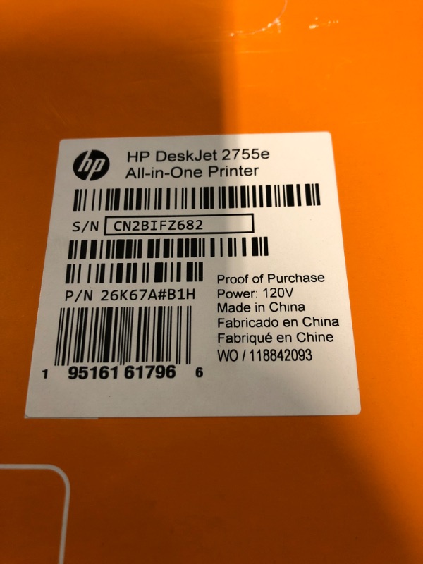 Photo 2 of HP DeskJet 2755e Wireless Color All-in-One Printer with bonus 6 months Instant Ink (26K67A), white