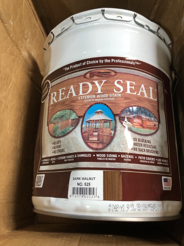 Photo 2 of **No brush**Ready Seal 525 Exterior Stain and Sealer for Wood, 5-Gallon, Dark Walnut & Linzer 3550 Satin and Stain Block Brush-Poly/Bristle Blend