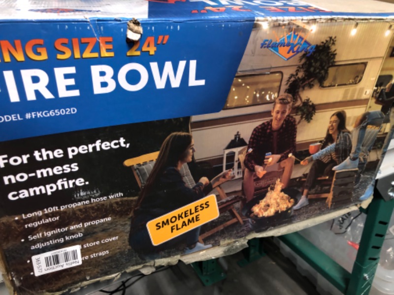 Photo 1 of Flame King Smokeless Propane Fire Pit, 24-inch Portable Firebowl, 58K BTU with Self Igniter, Cover, & Carry Straps for RV, Camping, & Outdoor Living 24 inches