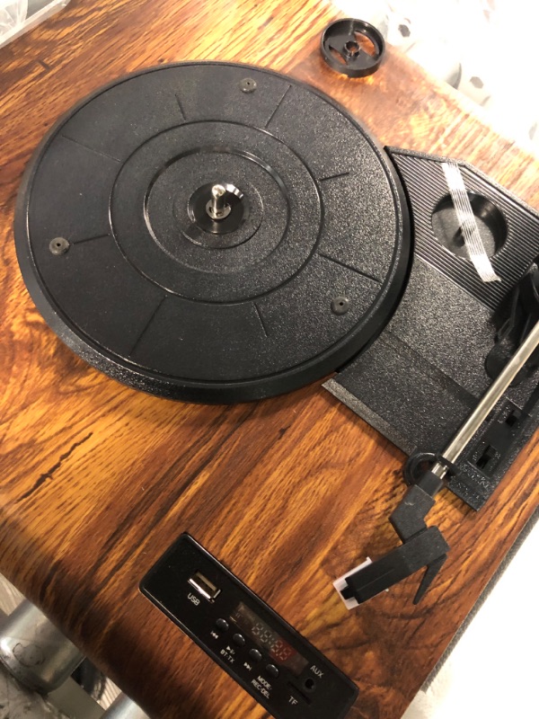 Photo 1 of VOSTERIO Bluetooth Record Player, 3 Speed Turntable with Built-in Speakers, BROWN