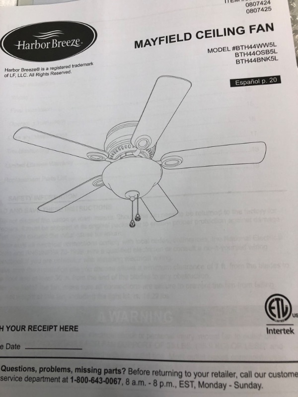 Photo 2 of Harbor Breeze Mayfield 44-in White Indoor Flush Mount Ceiling Fan with Light Kit - Product Is Brand New - Retail Packaging Maybe Opened Or Damaged