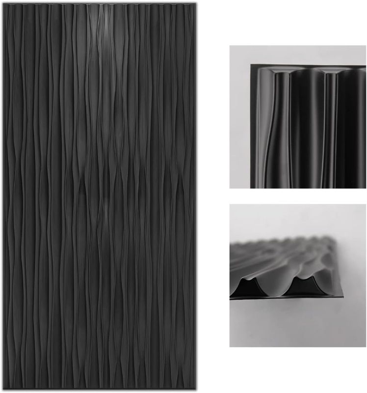 Photo 1 of Art3d Black Large PVC 3D Wall Panels for Interior Wall Décor Pack of 6 Tiles(47.2"×23.6")
