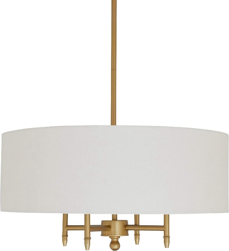 Photo 1 of * item used * damaged * see images *
Amazon Brand – Stone & Beam Contemporary Pendant Chandelier with White Shade - 20 x 20 x 42 Inches Antique Brass
