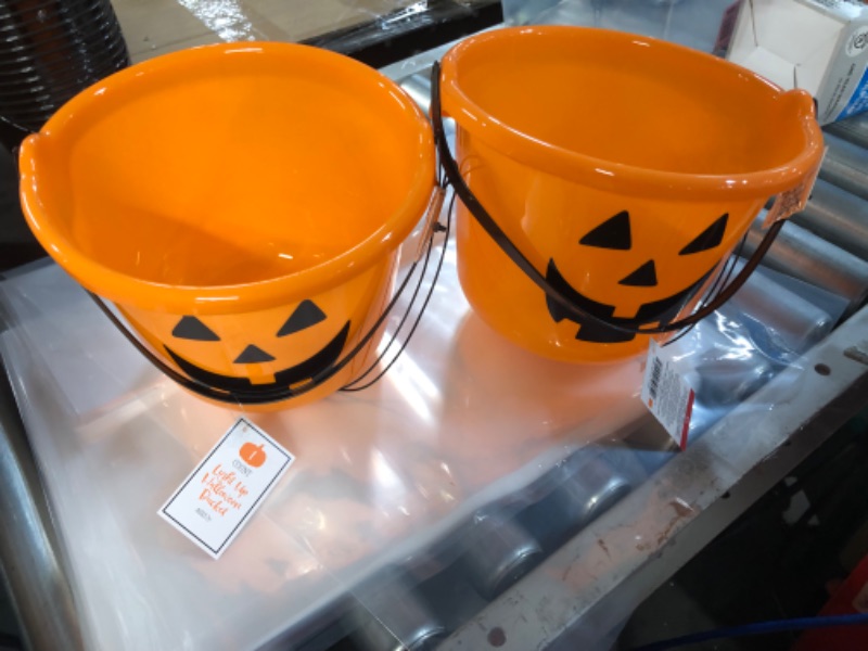 Photo 2 of Amscan 2 Count Sweet Treats Halloween Pumpkin Bucket Orange Party Favor, Plastic, 6" x 8"