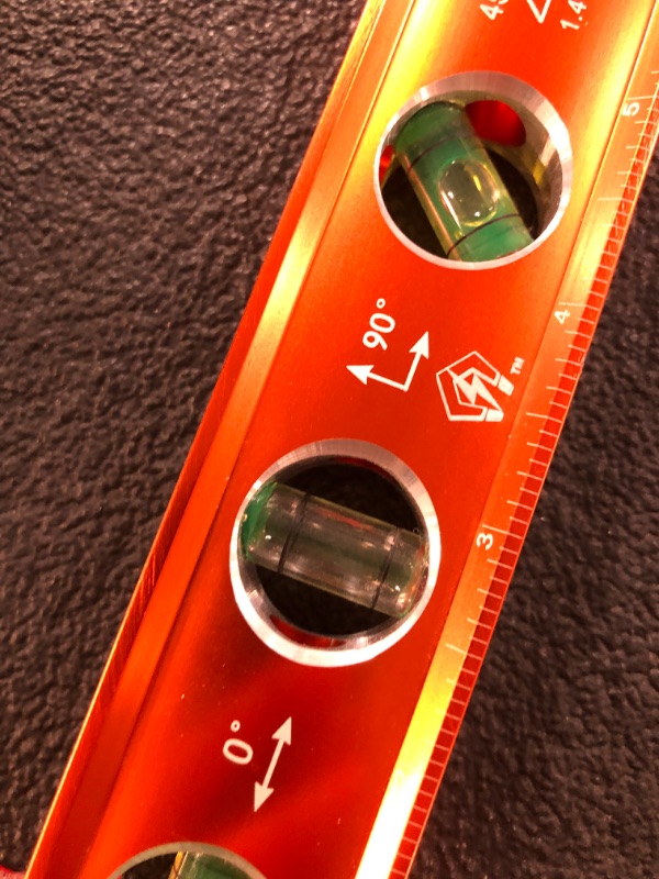 Photo 3 of * 1 IS BROKEN** Klein Tools 935RB Torpedo Level, Billet Magnetic Level, High Visibility Vials, V-Groove, Tapered Nose, High-Viz Standard