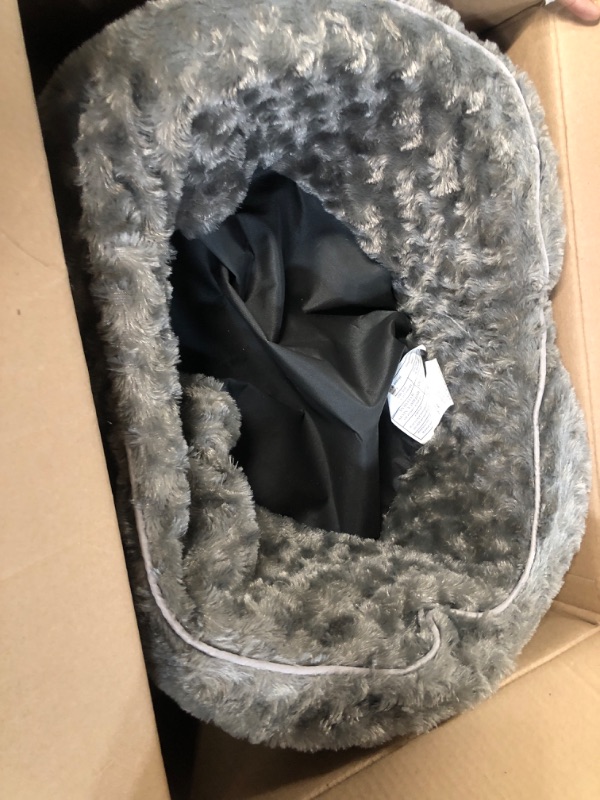 Photo 1 of *ZIPPER ON BOTTOM BROKEN, STOCK PHOTO REFERENCE ONLY** Furhaven Medium Dog Bed Ultra Plush Curly Faux Fur Oval Lounger w/ Removable Washable Cover - Gray, Medium Oval (Fiber-Filled Base) Medium Plush Gray