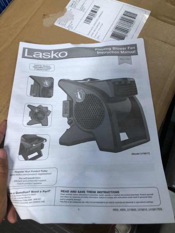 Photo 2 of **MAKE MINIOR NOISE BUT BLOWS GOOD AIR** Lasko High Velocity Pro-Performance Pivoting Utility Fan for Cooling, Ventilating, Exhausting and Drying at Home, Job Site and Work Shop, Black Grey U15617 14.5