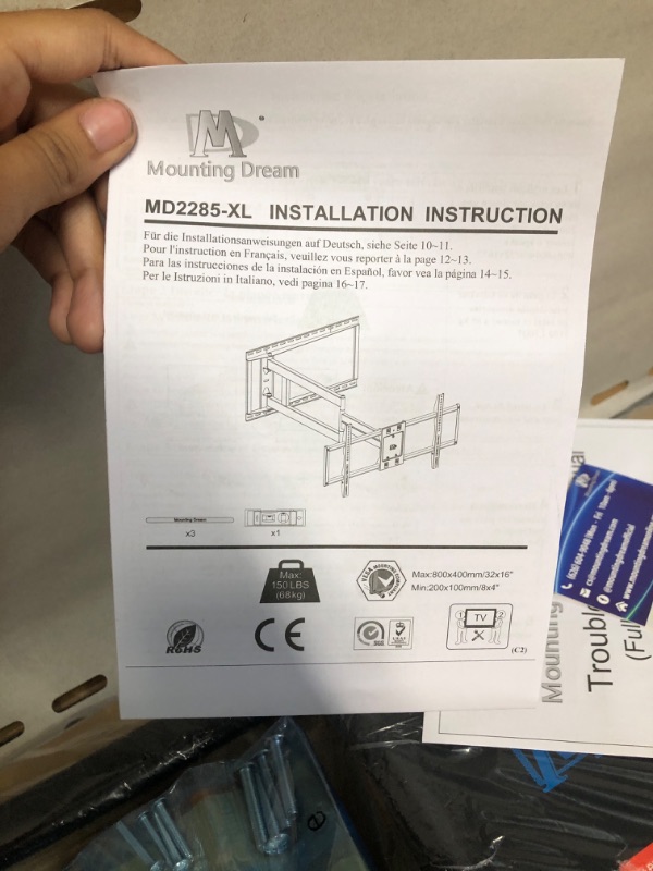 Photo 3 of Mounting Dream Long Arm TV Wall Mount for Most 42-90 Inch TV, 40 Inch Long Extension TV Mount Swivel and Tilt, Full Motion TV Mount Fits Max VESA 800x400mm, 150 lbs. Loading, 16”,18”, 24” Studs