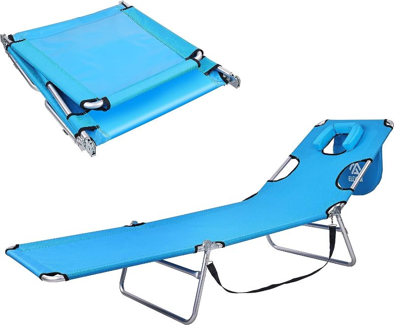 Photo 1 of  Folding Backpack Beach Lounge Chair with Backpack Straps and Storage Pouch, Blue Stripe, ·72“ x 22“ x 10"