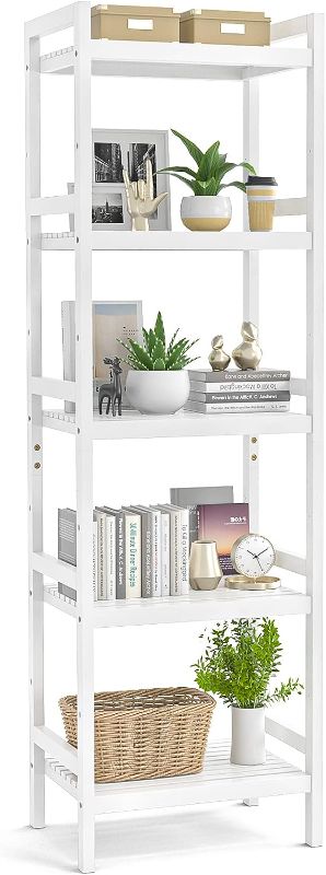 Photo 1 of **** FOR PARTS ONLY - MISSING PIECES***
Homykic Bamboo Bookshelf, 5-Tier Narrow 55.9”  White