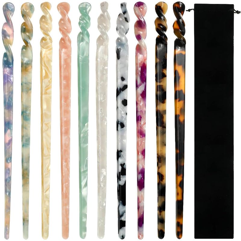 Photo 1 of 21Pieces Acetate Hair Sticks Styling Hair Vintage Leopard Print Tortoise Shell Hairpin Chopsticks